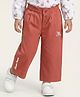 Babyhug Twill Lycra Floral & Text Embroidered Capri Pants with Stretch Solid Colour - Rust Orange