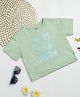 Milou Cotton Half Sleeves Choose Happy Text & Floral Printed Bio Washed Crop Top - Green