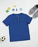 Milou Cotton Half Sleeves Bio Washed Henley Tee - Blue