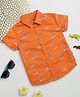 Milou Cotton Half Sleeves Beach Theme Printed Bio Washed Shirt - Orange