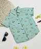 Milou Cotton Half Sleeves Sports Theme Printed Bio Washed Shirt - Green
