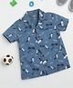Milou Cotton Half Sleeves Beach Theme Printed Bio Washed Shirt - Blue