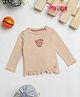Milou Cotton Full Sleeves Floral Printed Bio Washed Tee - Beige