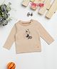 Milou Cotton Full Sleeves Animal Printed Bio Washed Tee - Beige