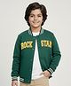 Pine Kids Woven Full Sleeves Bomber Jacket with Text Print & Pockets - Dark Green