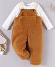 Kookie Kids Fur Full Length Dungaree Style Jumpsuit  & Full Sleeves T-Shirt with Pocket Detailing - White & Brown