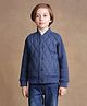 One Friday Full Sleeves Front Open Quilted Jacket - Navy Blue