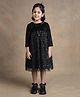 One Friday Three Fourth Sleeves Glitter Heart & Sequin Embroidered Dress - Black