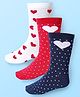 Cute Walk by Babyhug Cotton Lycra Knit Anti-bacterial Socks  with Polka Dots & Heart Design Pack of 3 - Red Navy Blue & White
