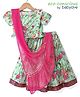 Babyoye Cotton Woven Half Sleeves Choli Lehenga Set with Dupatta & Floral Print & Frill Detailing - Green