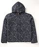 Under Fourteen Only Cotton Full Sleeves Abstract Printed Hooded Jacket - Black