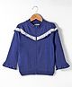 Under Fourteen Only Cotton Full Bell Sleeves Lace Embellished Zipper Jacket - Navy Blue