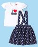 Babyhug Cotton Knit Cap Sleeves Top & Polka Dots Printed Skirt With Suspender - Navy & White