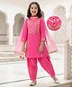 Pine Kids Woven Full Sleeves Kurti Patiala & Dupatta Set with Foil Print & Lace Detailing - Pink