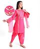 Pine Kids Woven Full Sleeves Kurti Patiala & Dupatta Set with Foil Print & Lace Detailing - Pink