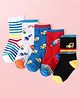 Cute Walk By Babyhug Cotton Knit Anti-Bacterial Ankle Length Socks With Stripe & Vehicle Print Pack Of 5 - Blue Red & White