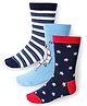Cute Walk by Babyhug Cotton Lycra Knit Anti-bacterial Socks Strips Stars & Astronomer Design Pack of 3 - Black Light Blue & Red