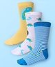 Cute Walk by Babyhug Cotton Lycra Knit Anti-bacterial Socks Strips & Dinosaur Design Pack of 3 - Yellow White & Blue