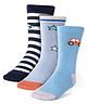 Cute Walk by Babyhug Cotton Lycra Knit Anti-bacterial Socks Strips Stars & Car Design Pack of 3 - Light Blue & Black
