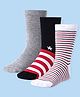 Cute Walk by Babyhug Cotton Lycra Knit Anti-bacterial Socks Solid Stars & Strips Design Pack of 3 - Grey Black & White