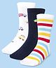 Cute Walk by Babyhug Cotton Lycra Knit Anti-bacterial Socks Strips & Cars Design Pack of 3 - Navy Blue & White