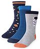 Cute Walk by Babyhug Cotton Lycra Knit Anti-bacterial Socks Strips Stars & Astronaut Design Pack of 3 - Blue Black & Gray