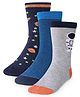 Cute Walk by Babyhug Cotton Lycra Knit Anti-bacterial Socks Strips Stars & Astronaut Design Pack of 3 - Blue Black & Gray