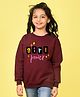 NUSYL Fleece Full Sleeves Girl Power Text Printed Round Neck Oversized Sweatshirt - Burgundy