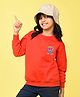 NUSYL Fleece Full Sleeves Smile Now Text Printed Oversized Sweatshirt - Red