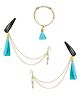 Ribbon candy Set of 1 Pair Festive Beaded Tassel With Chain Earrings & Bracelet - Light Blue