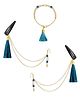 Ribbon candy Set of 1 Pair Festive Beaded Tassel With Chain Earrings & Bracelet - Blue