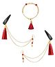 Ribbon candy A Festive Tassel With Chain Earrings & Bracelet - Red
