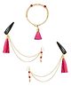 Ribbon candy Set of 1 Pair Festive Beaded Tassel With Chain Earrings & Bracelet - Pink