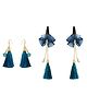 Ribbon candy Set of 1 Pair Festive Beaded Tassel Earrings & Tic tac Pins With Bow - Navy Blue