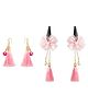 Ribbon candy Set of 1 Pair Festive Beaded Tassel Earrings & Tic tac Pins With Bow - Pink