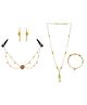 Ribbon candy Set of 1 Pair Festive Beaded Earrings Necklace Bracelet & Head Chain With Tic tac Pins - Golden