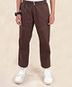 Kiddopanti Cotton Elastane Full Length Solid Cargo Pant - Brown