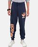 Kiddopanti Cotton  Slasher Text Printed Track Pants - Navy Blue