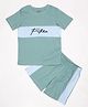 Be Awara Cotton Half Sleeves Future Text Printed & Color Blocked Tee & Shorts Set - Blue