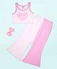 Be Awara Cotton Sleeveless Mamas Girl Text Printed Tank Top & Flared Pant Set - Pink