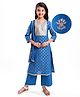 Pine Kids Cotton Woven Half Sleeves Floral Printed Kurta Salwar Dupatta Set with Lace & Sequin Detailing - Navy Blue