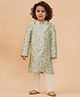Piccolo Brocade Silk Full Sleeves Leaves Foil Printed Sherwani Set - Green