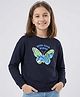 Doreme Terry Knit Full Sleeves Sweatshirt With Butterfly Print - Navy Blue