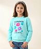 Doreme Terry Knit Full Sleeves Sweatshirt with Floral Print - Aqua Blue