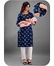 Kaheksa Cotton Three Fourth Sleeves Floral Printed Maternity Kurta With Concealed Zipper Nursing Access - Blue