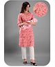 Kaheksa Cotton Three Fourth Sleeves Floral Printed Maternity Kurta With Concealed Zipper Nursing Access - Pink