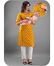 Kaheksa Cotton Three Fourth Sleeves Floral Motif Printed Maternity Kurta With Concealed Zipper Nursing Access - Yellow