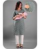 Kaheksa Cotton Three Fourth Sleeves Paisley Printed Maternity Kurta With Concealed Zipper Nursing Access - Green