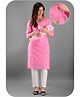 Kaheksa Cotton Three Fourth Sleeves Bandhani Printed Concealed Zipper Nursing Access Maternity Kurta - Pink