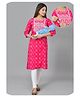 Kaheksa Cotton Three Fourth Sleeves Floral Embroidered & Printed Side Concealed Zipper For Nursing Access Kurta - Pink